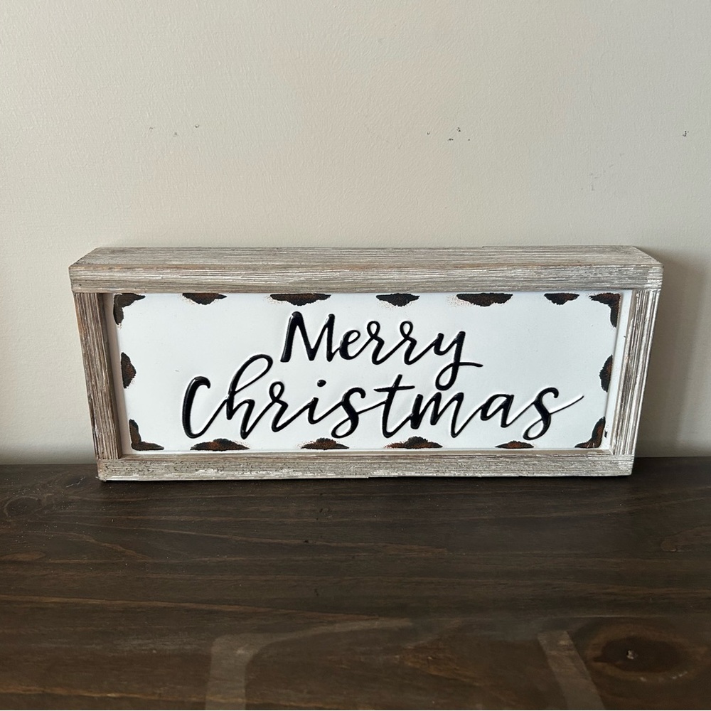 Rustic Merry Christmas Sign - White and Brown